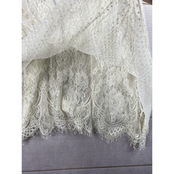 Free People Tunic Dress S Cream Floral Lace Mesh 3/4 Sleeve Vintage Look Boho - Picture 10 of 15